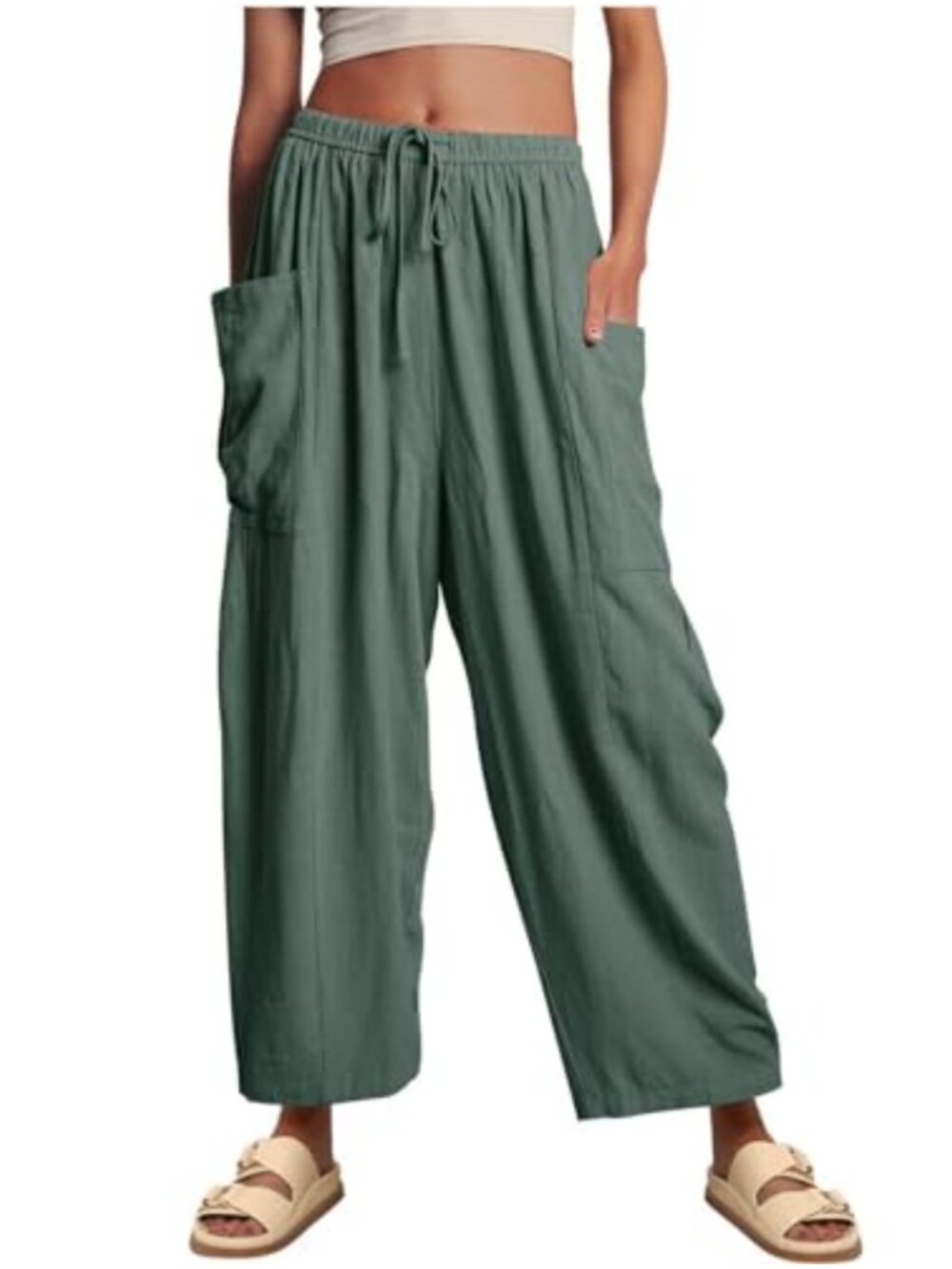 Wide Leg Lounge Pants High Waist Drawstring Flowy Beach Harem Trousers